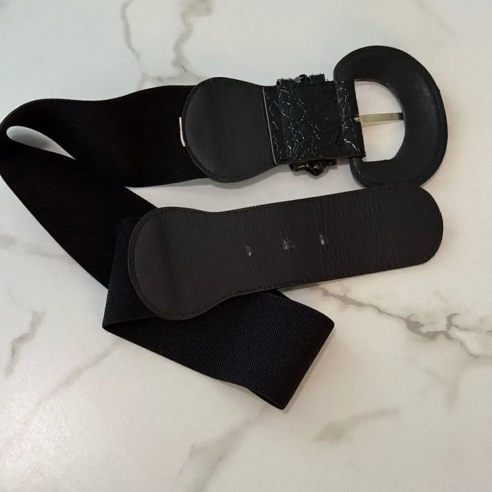 Women’s Belt black vinyl elastic stretch OSFM